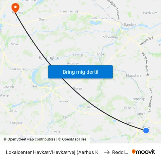 Lokalcenter Havkær/Havkærvej (Aarhus Kom) to Rødding map