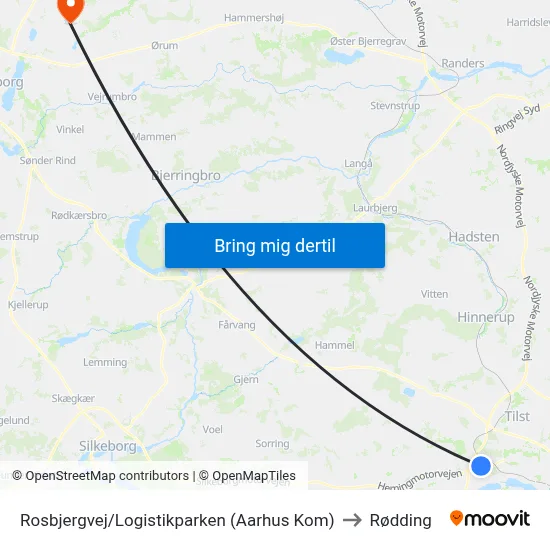 Rosbjergvej/Logistikparken (Aarhus Kom) to Rødding map