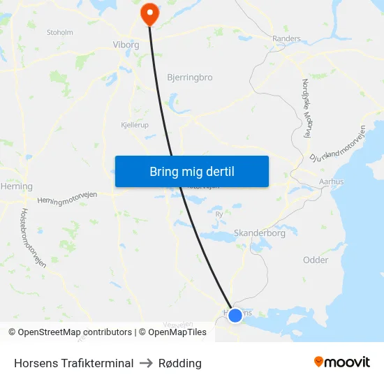 Horsens Trafikterminal to Rødding map