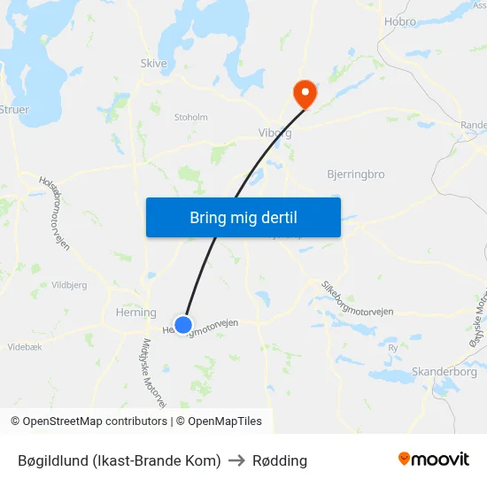 Bøgildlund (Ikast-Brande Kom) to Rødding map