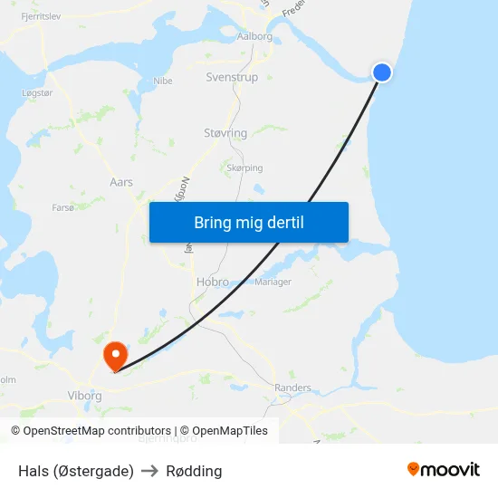 Hals (Østergade) to Rødding map