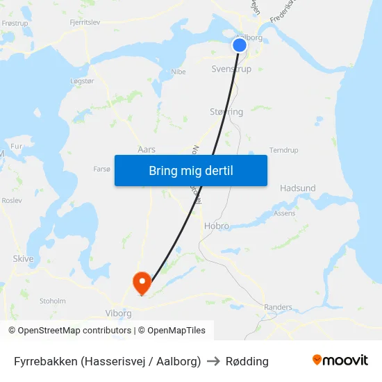 Fyrrebakken (Hasserisvej / Aalborg) to Rødding map