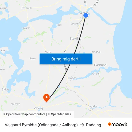 Vejgaard Bymidte (Odinsgade / Aalborg) to Rødding map