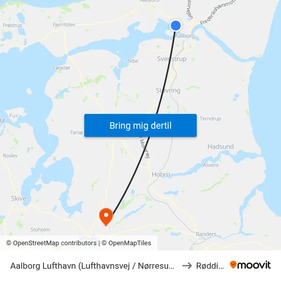 Aalborg Lufthavn (Lufthavnsvej / Nørresundby) to Rødding map