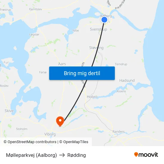 Mølleparkvej (Aalborg) to Rødding map
