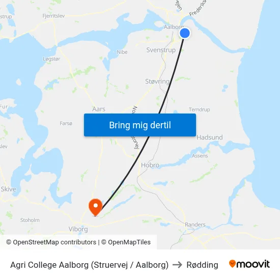 Agri College Aalborg (Struervej / Aalborg) to Rødding map