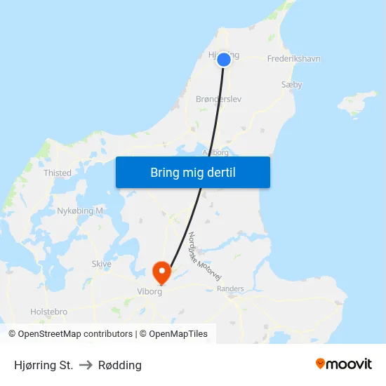 Hjørring St. to Rødding map