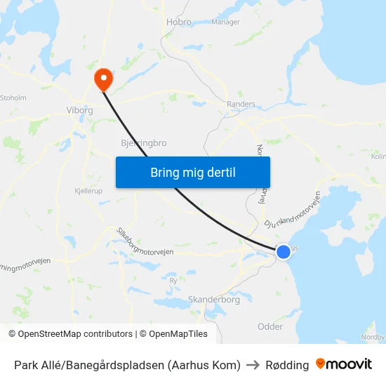 Park Allé/Banegårdspladsen (Aarhus Kom) to Rødding map