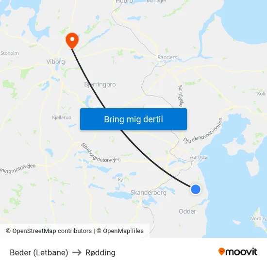 Beder (Letbane) to Rødding map