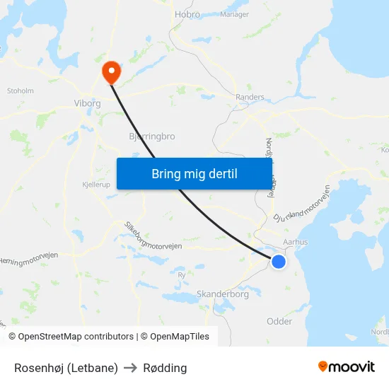 Rosenhøj (Letbane) to Rødding map