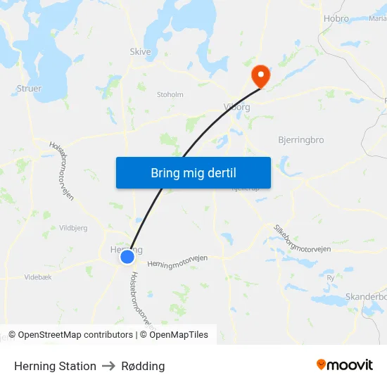 Herning Station to Rødding map