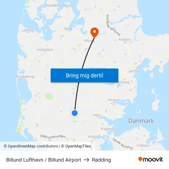 Billund Lufthavn / Billund Airport to Rødding map