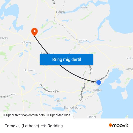 Torsøvej (Letbane) to Rødding map