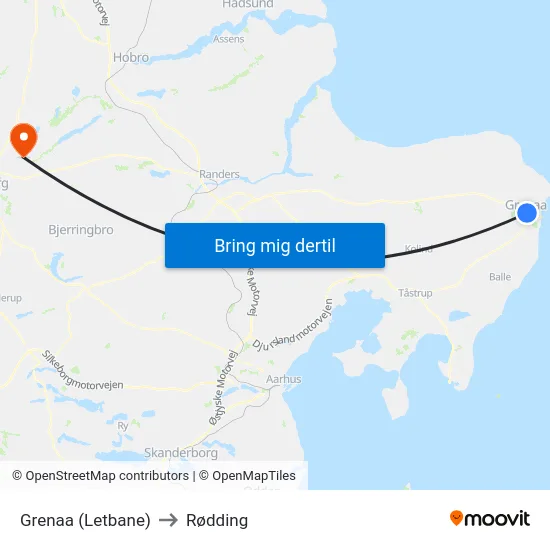 Grenaa (Letbane) to Rødding map