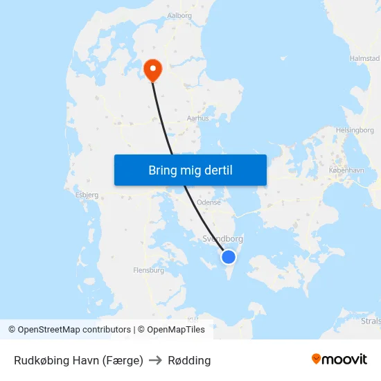 Rudkøbing Havn (Færge) to Rødding map