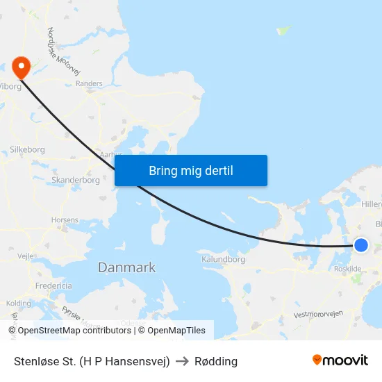 Stenløse St. (H P Hansensvej) to Rødding map