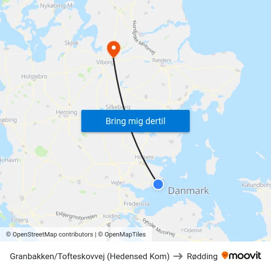 Granbakken/Tofteskovvej (Hedensed Kom) to Rødding map