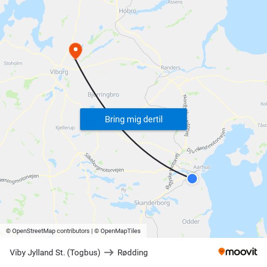 Viby Jylland St. (Togbus) to Rødding map