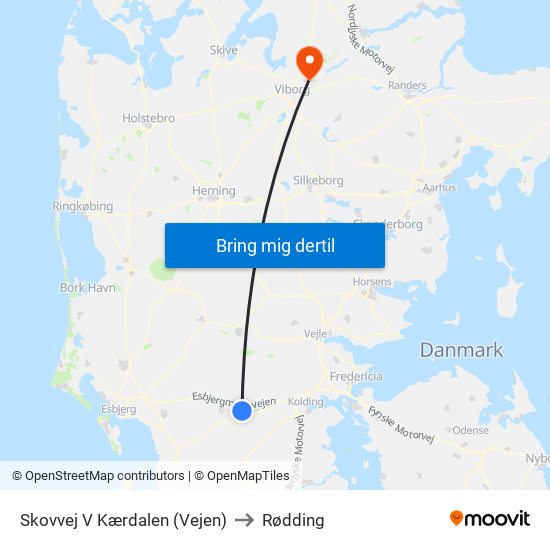 Skovvej V Kærdalen (Vejen) to Rødding map