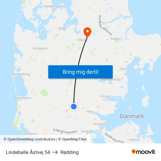 Lindeballe Åstvej 54 to Rødding map