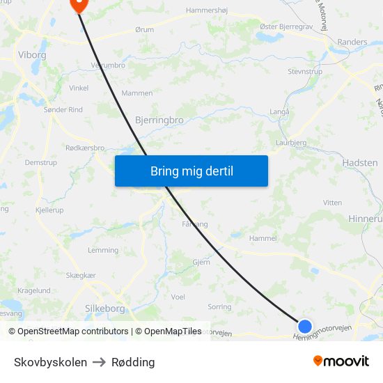 Skovbyskolen to Rødding map