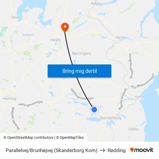 Parallelvej/Brunhøjvej (Skanderborg Kom) to Rødding map