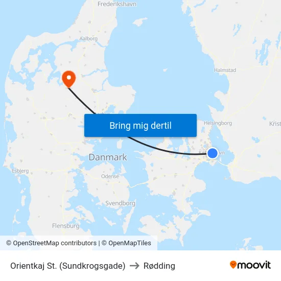 Orientkaj St. (Sundkrogsgade) to Rødding map