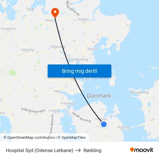 Hospital Syd (Odense Letbane) to Rødding map