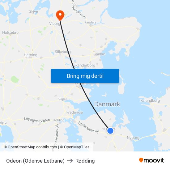 Odeon (Odense Letbane) to Rødding map