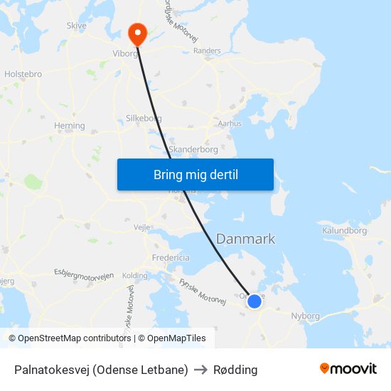 Palnatokesvej (Odense Letbane) to Rødding map
