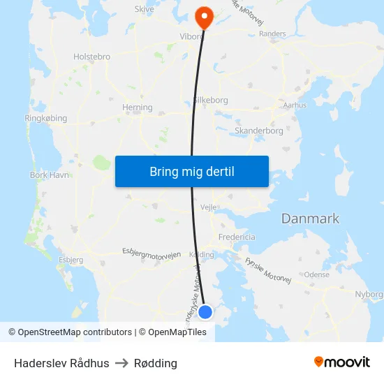 Haderslev Rådhus to Rødding map