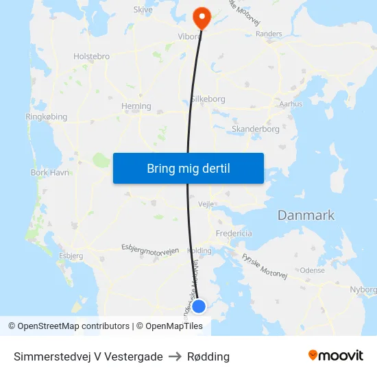 Simmerstedvej V Vestergade to Rødding map