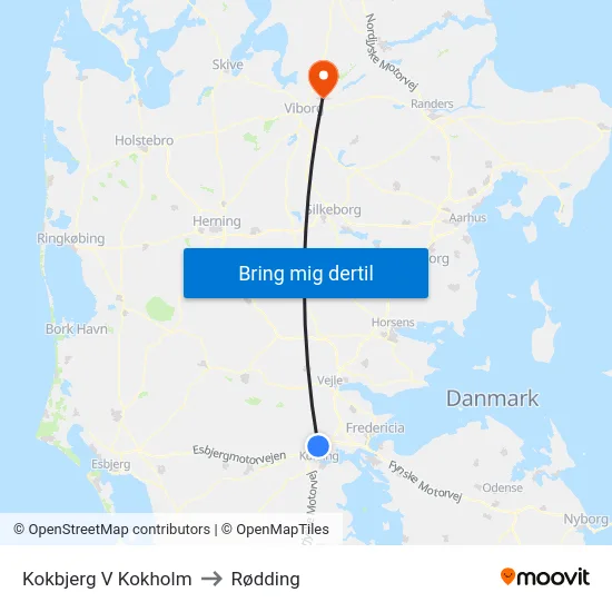 Kokbjerg V Kokholm to Rødding map