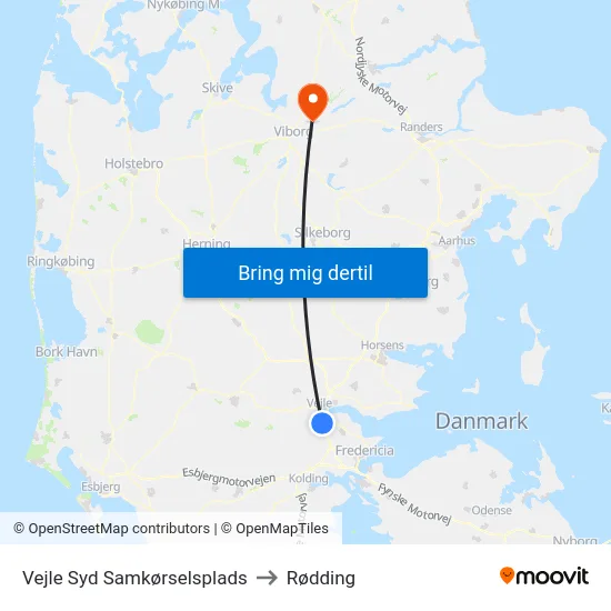 Vejle Syd Samkørselsplads to Rødding map