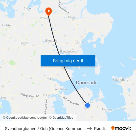 Svendborgbanen / Ouh (Odense Kommune) to Rødding map