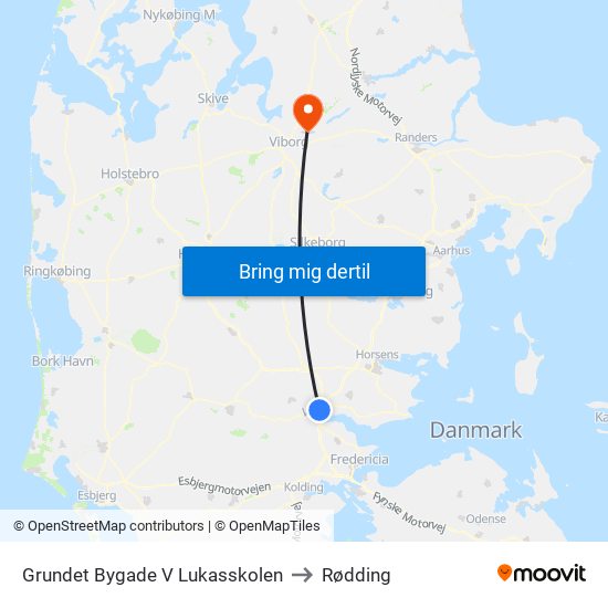 Grundet Bygade V Lukasskolen to Rødding map