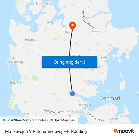 Mælkevejen V Petersmindevej to Rødding map