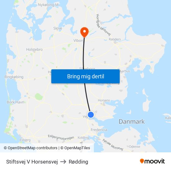 Stiftsvej V Horsensvej to Rødding map