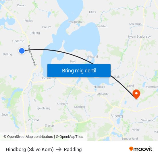 Hindborg (Skive Kom) to Rødding map