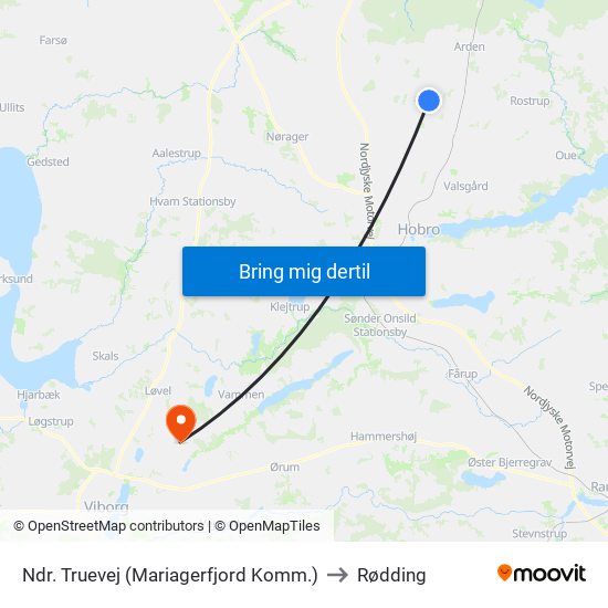 Ndr. Truevej (Mariagerfjord Komm.) to Rødding map