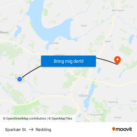 Sparkær St. to Rødding map