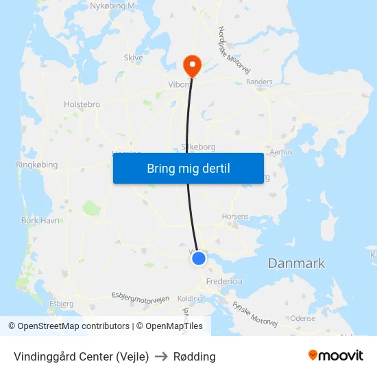 Vindinggård Center (Vejle) to Rødding map