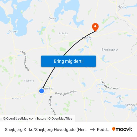 Snejbjerg Kirke/Snejbjerg Hovedgade (Herning Kom) to Rødding map