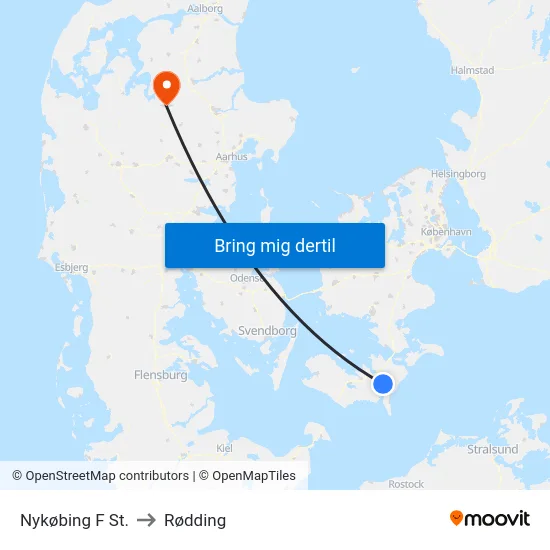 Nykøbing F St. to Rødding map