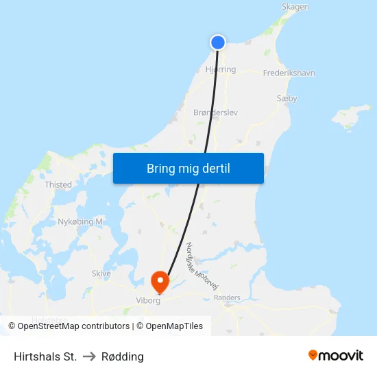 Hirtshals St. to Rødding map
