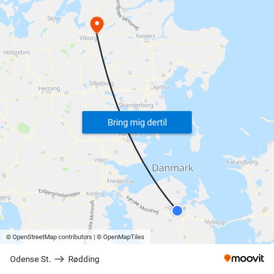 Odense St. to Rødding map