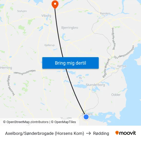 Axelborg/Sønderbrogade (Horsens Kom) to Rødding map