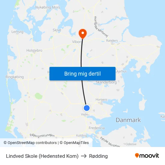 Lindved Skole (Hedensted Kom) to Rødding map