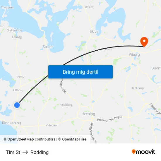 Tim St to Rødding map