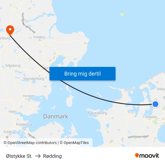 Ølstykke St. to Rødding map